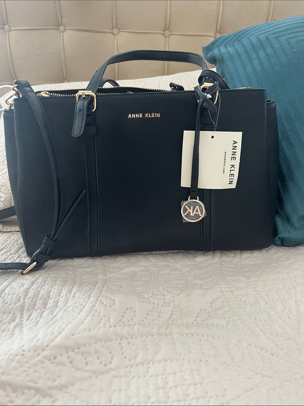 Anne Klein Black Satchel with Gold Accents